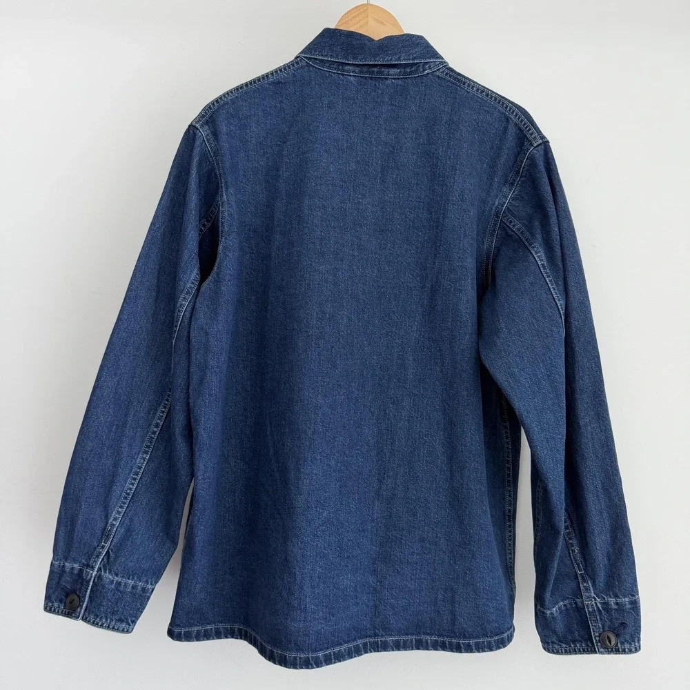 Uniqlo Jacket Mens Medium Blue Denim Chore Workwear Utility Unlined Pockets